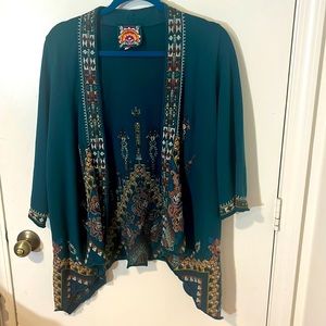 Johnny Was Emerald Green cardigan kimono size small